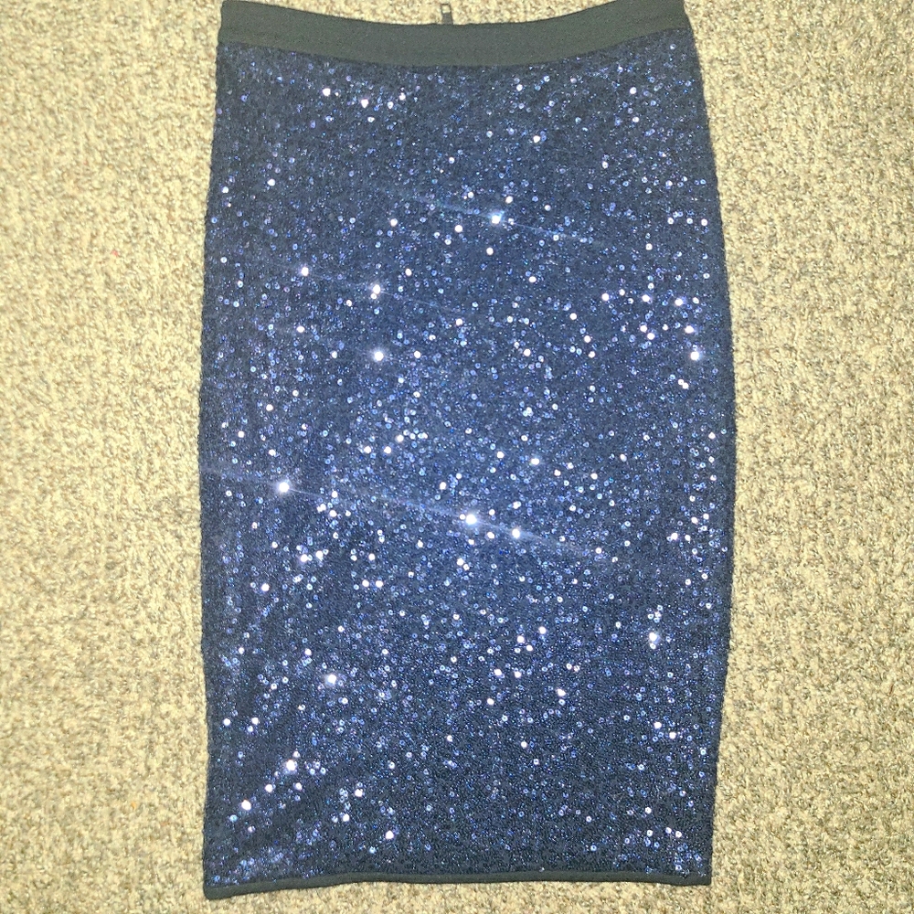 Catherine Malandrino Blue Sequin Pencil Skirt